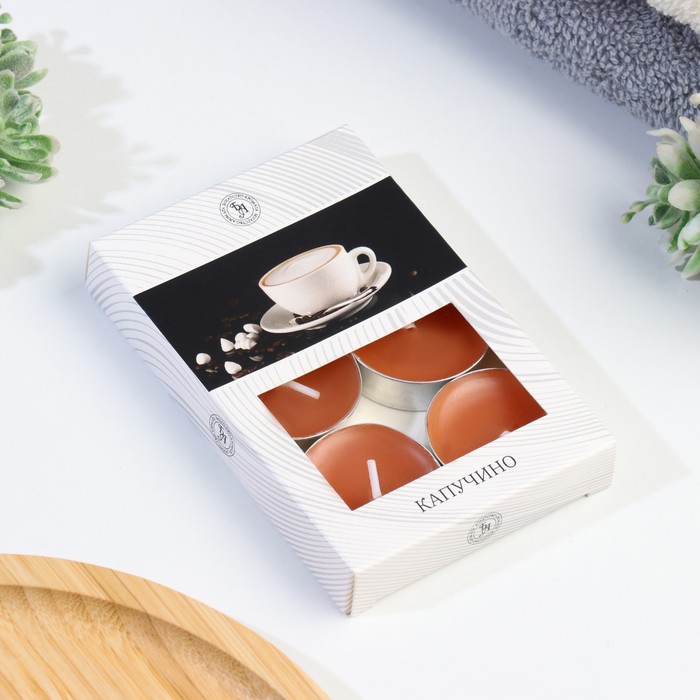 Набор чайных свечей ароматизированных в подарочной коробке, 6 шт "Капучино"