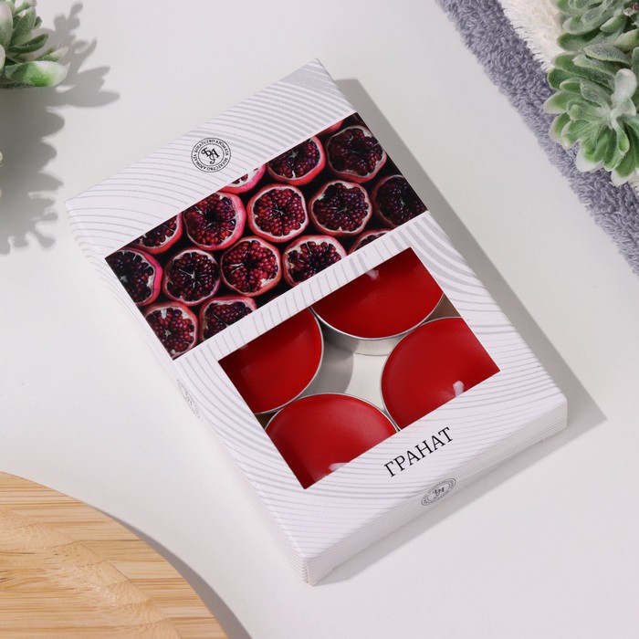 Набор чайных свечей ароматизированных в подарочной коробке, 6 шт "Гранат"