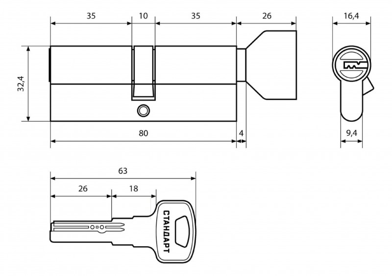 Механизм цилиндровый Z.F.70-5K SN 30х10х30 кл/кл Стандарт