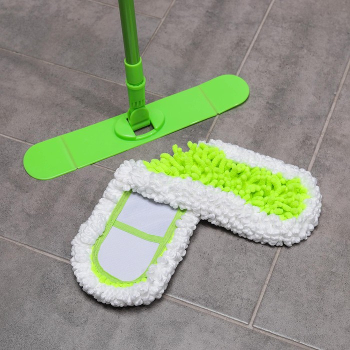 Швабра для мытья пола плоская,насадка из микрофибры 38х8см,телескопическая ручка 77-128см