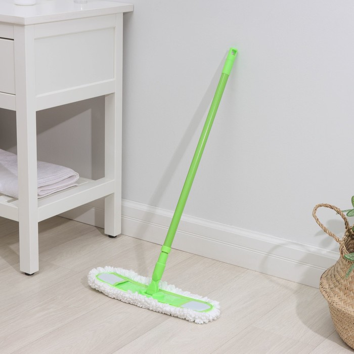 Швабра для мытья пола плоская,насадка из микрофибры 38х8см,телескопическая ручка 77-128см